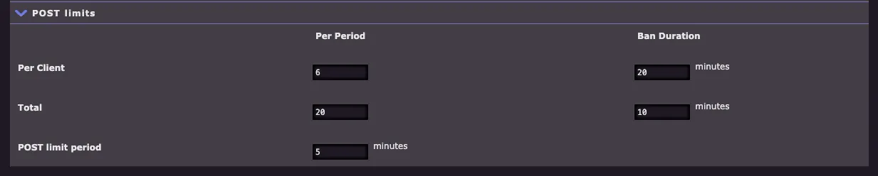 Konfigurace limitů POST