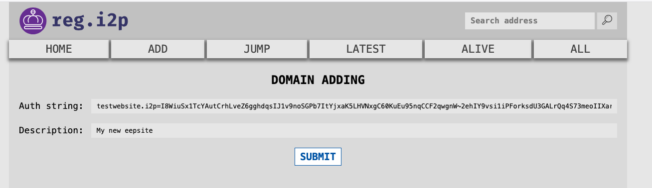 reg.i2p Domain Registration