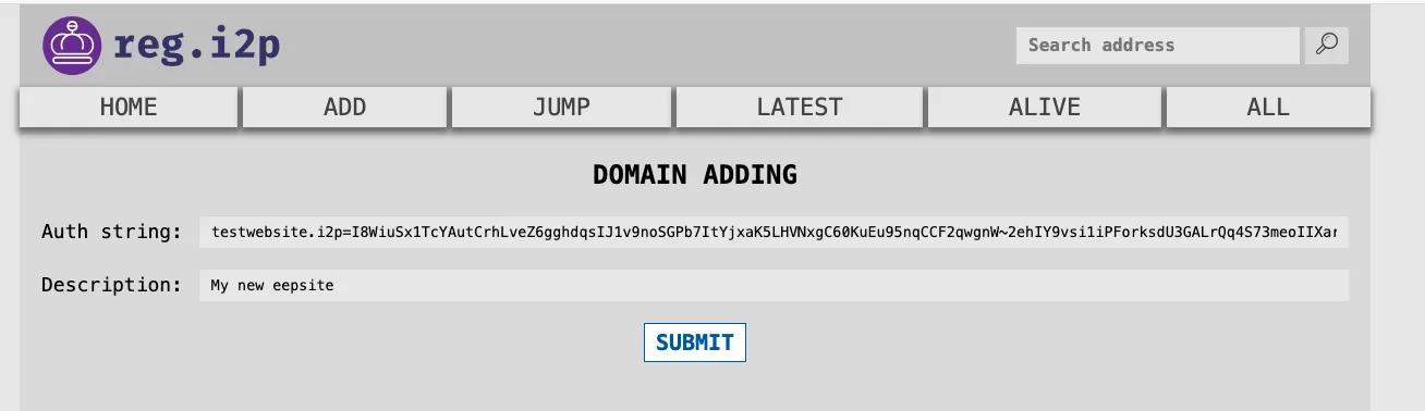 Registrace domény na reg.i2p