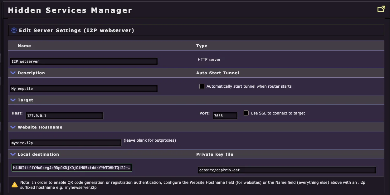Nastavení serveru Eepsite