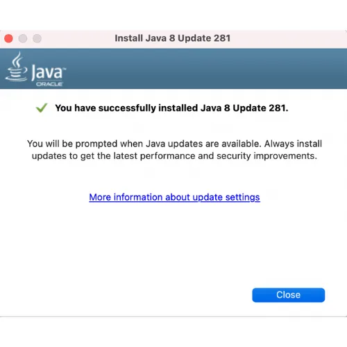 Java installation complete