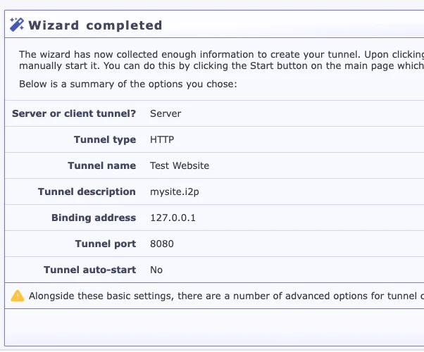 Tunnel configuration settings