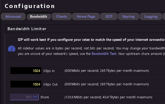 Configuration de la bande passante