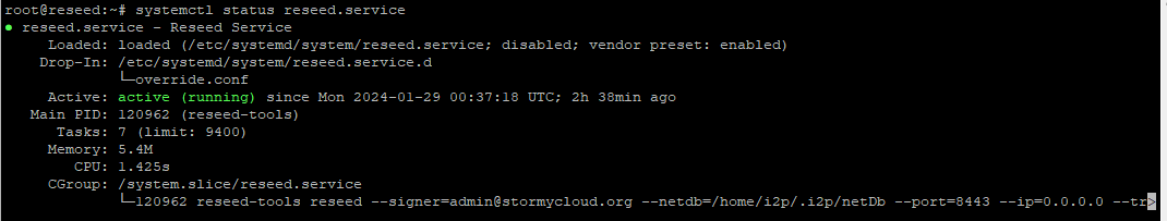 Ověření stavu reseed služby