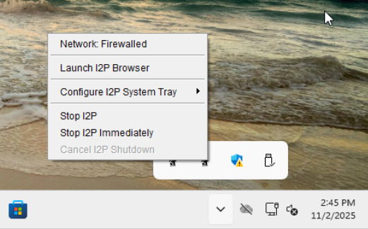 Menu Khay Hệ Thống I2P