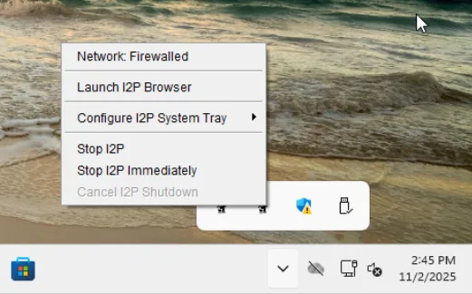 I2P Sistem Tepsisi Menüsü