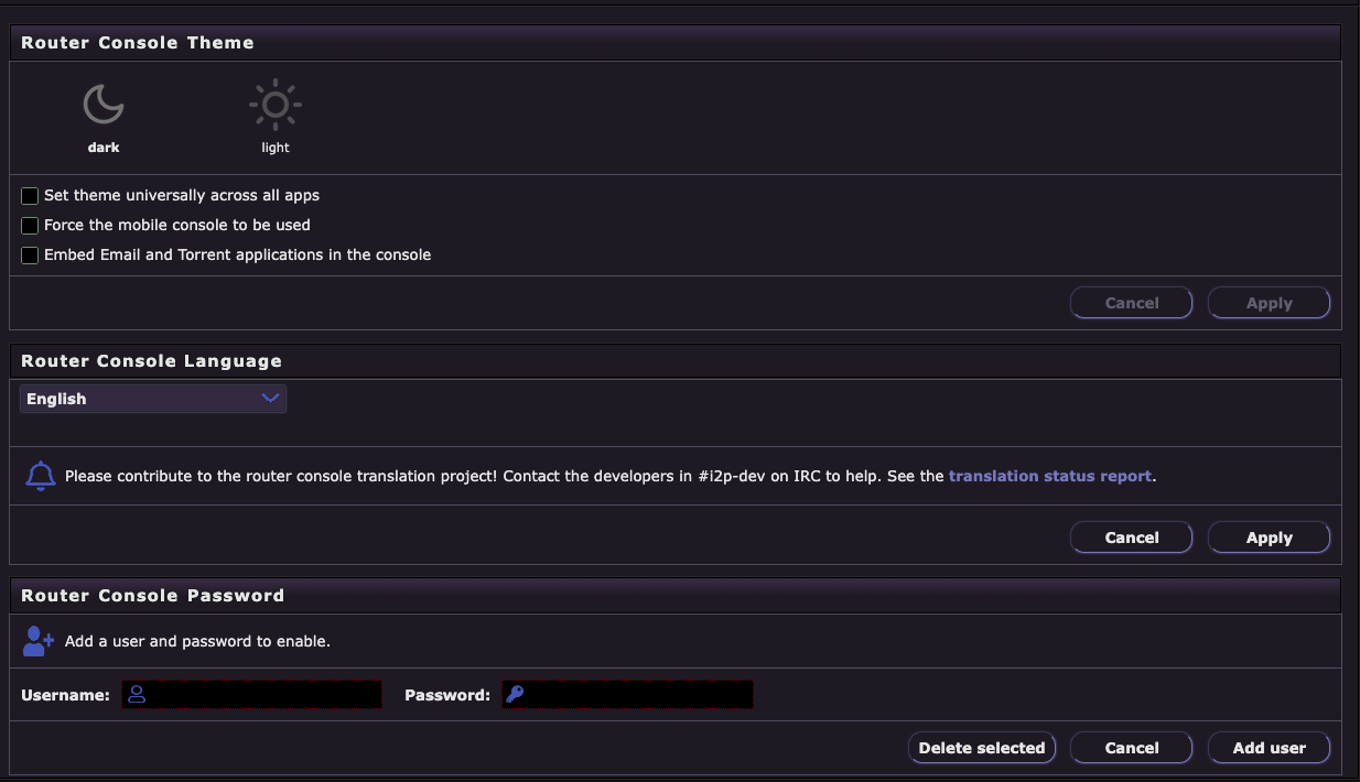 Router Console UI Configuration