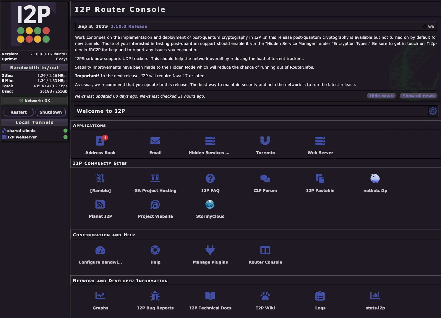 Página Inicial do Console do Router